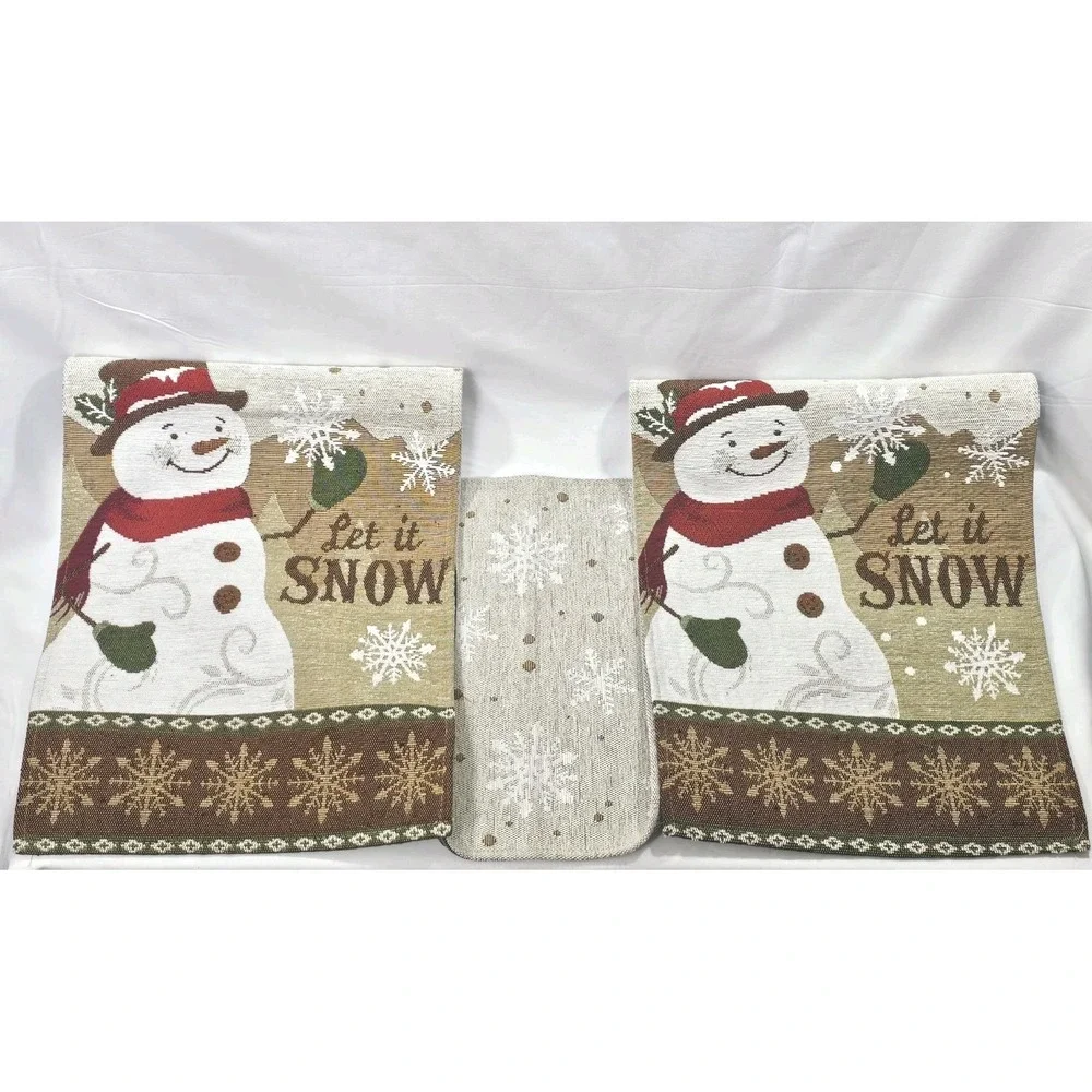 Let It Snow Snowman Christmas Winter Seasonal Table Runner 72 X 13 Brown White